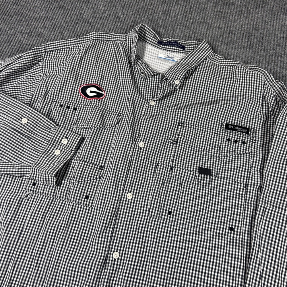 Columbia PFG Shirt Men's XXL Super Bonehead Georgia Bulldogs Gingham Fishing